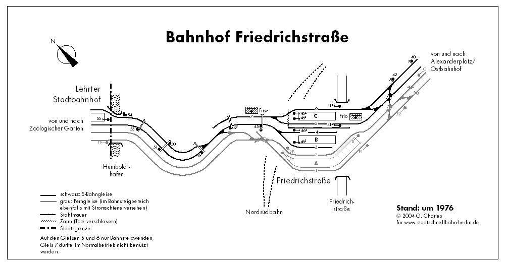 Bild: Gleisplan Friedrichstraße um 1976